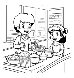 Boy And Girl Cooking In The Kitchen Black