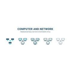 Computer And Network Icon In 5 Different Style