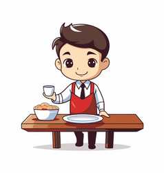 Cute Little Boy In Apron And Sitting