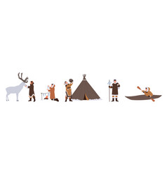 Eskimos People Lifestyle Isolated Set With Man And