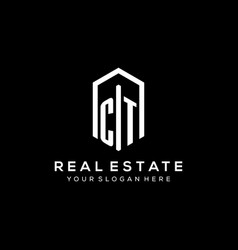 Letter Ct Logo For Real Estate With Hexagon Icon