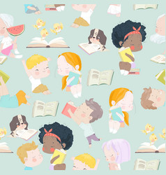 Seamless Pattern With Cute Little Children Reading