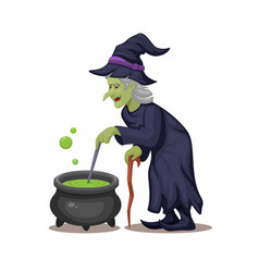 Witch Granny Making Magic Potion On Cauldron Chara