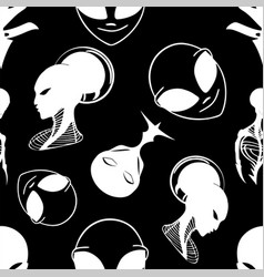 Seamless Pattern White Graphic Aliens On Black