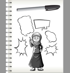 Muslim Girl Thinking With Shape Doodle