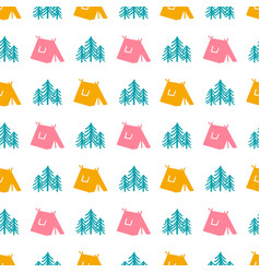 Red Yellow Tent In Pine Forest Graphic Seamless