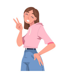 Woman Character Showing Positive V Sign Hand