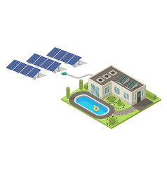 Isometric Cottage Icon With Solar Panel Suburb