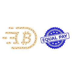 Scratched Equal Pay Stamp And Fractal Bitcoin Icon