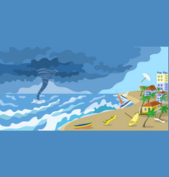 Storm Tornado At City Beach Concept Banner Flat