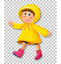 A Boy In Yellow Raincoat On Grid Background