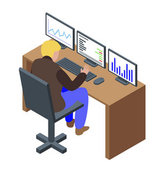 Trader Desk Icon Isometric Style