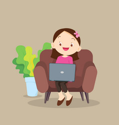 Girl Using Laptop On Sofa