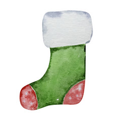 Watercolor Christmas And Green Stocking