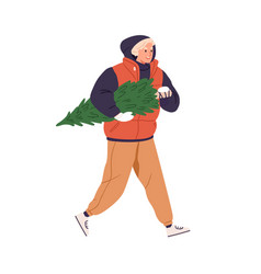 Happy Person Carrying Xmas Tree Preparing