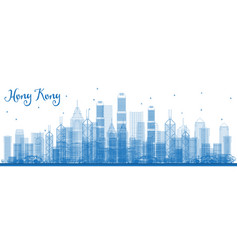 Outline Hong Kong China Skyline With Blue