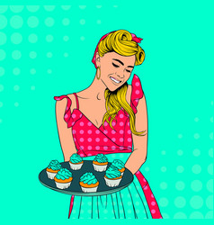 Pop Art Housewife With Blue Cupcakes