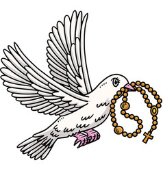 Christian Dove With Rosary Cartoon Colored Clipart