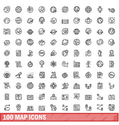 100 Map Icons Set Outline Style