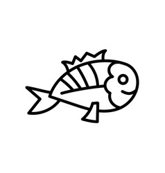 Black Line Icon Fish Isolated On White Background