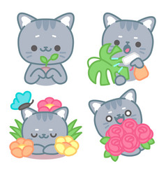 Tomomi Cat With Flowers Stickers