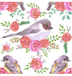 Bushtit And Robins On Perennial Roses Seamless