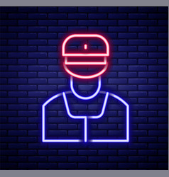 Glowing Neon Line Train Conductor Icon Isolated