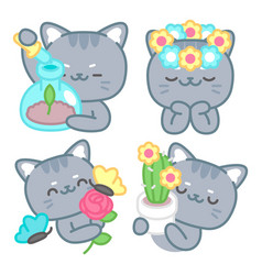 Tomomi Cat With Flowers Stickers