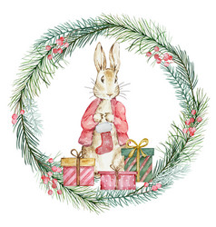 Watercolor Peter Rabbit With Christmas Stocking