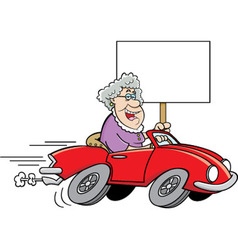 Cartoon Old Lady Driving A Sports Car