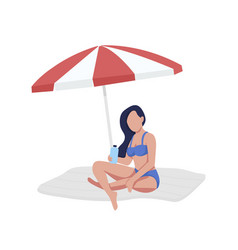 Girl Sitting On Beach Under Umbrella Semi Flat