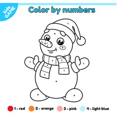 Kids Coloring Page By Numbers With Snowman In Hat