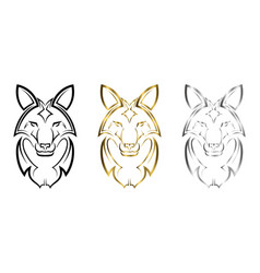 Three Color Black Gold And Silver Line Art Of Fox