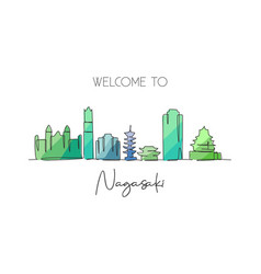 One Continuous Line Drawing Of Nagasaki City