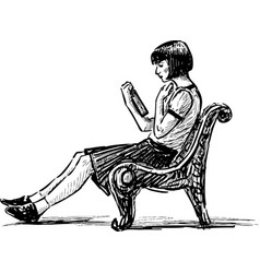 Sketch Young Girl Sitting On Park Bench