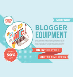 Blogger Equipment Isometric Banner