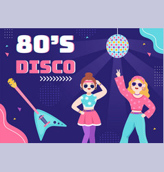 80s Party Cartoon Background With Retro Music