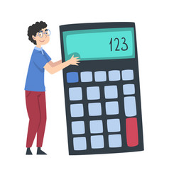 Little asian boy using calculator Royalty Free Vector Image