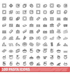 100 Pasta Icons Set Outline Style