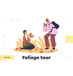 Foliage Tour Concept Of Landing Page With Young