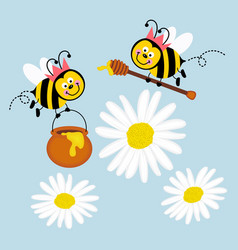 Spring Of Bees With Honey And Flowers