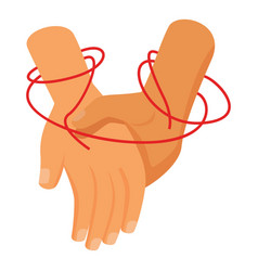 Two Hands Trying To Break Free From Red String