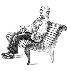 An Elderly Man Is Resting On A Park Bench