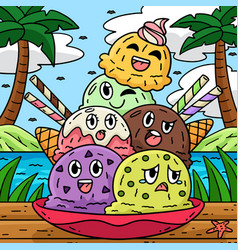 Ice Cream Tower Colored Cartoon