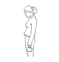 Line Art Sad Woman Holding Coffee Mug