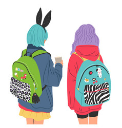 Two Young Girls With Colorful Fashionable