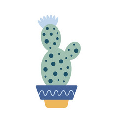 Colorful Blooming Cacti In Pot Cute Hand Drawn