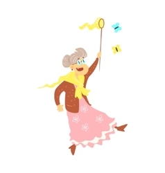 Old Lady Catching Butterflies