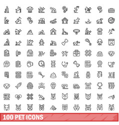 100 Pet Icons Set Outline Style