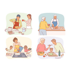 Families And Couples Cooking Food Together Happy